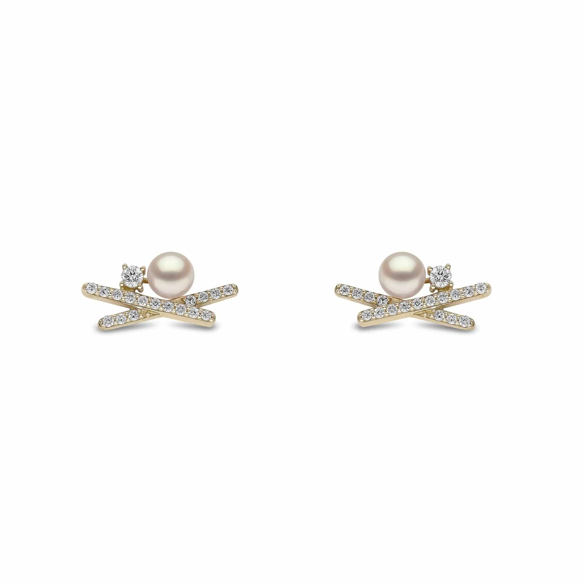 Sleek Akoya Pearl and Diamond Earrings in 18ct Gold