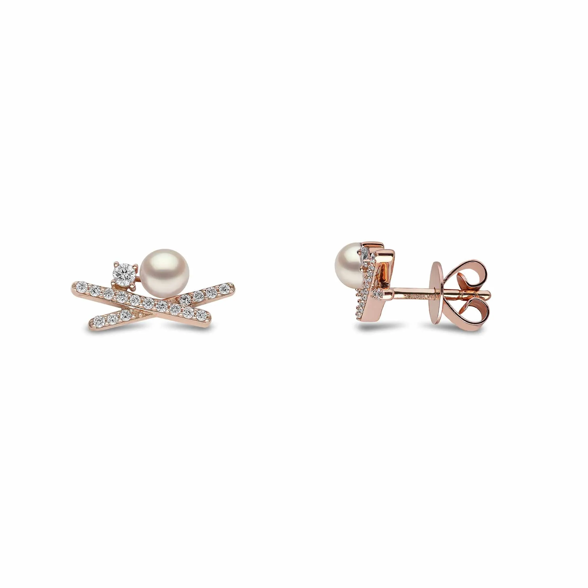 Sleek Akoya Pearl and Diamond Earrings in 18ct Gold