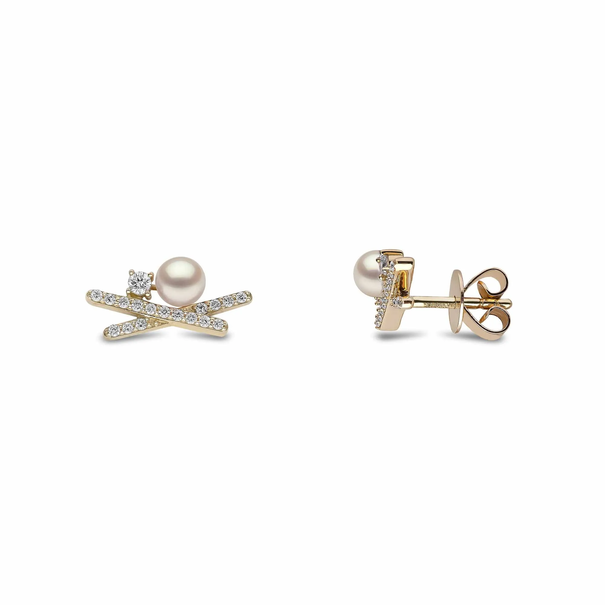 Sleek Akoya Pearl and Diamond Earrings in 18ct Gold