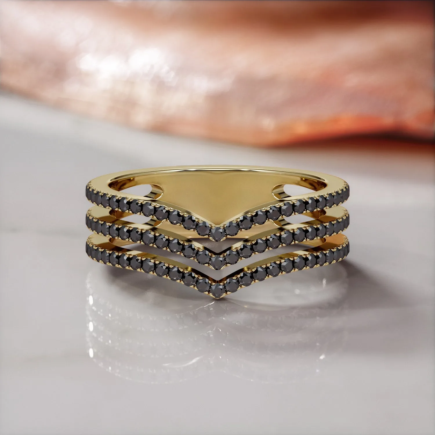 Solara - Three-Stripe Natural Black Diamond Wedding RIng