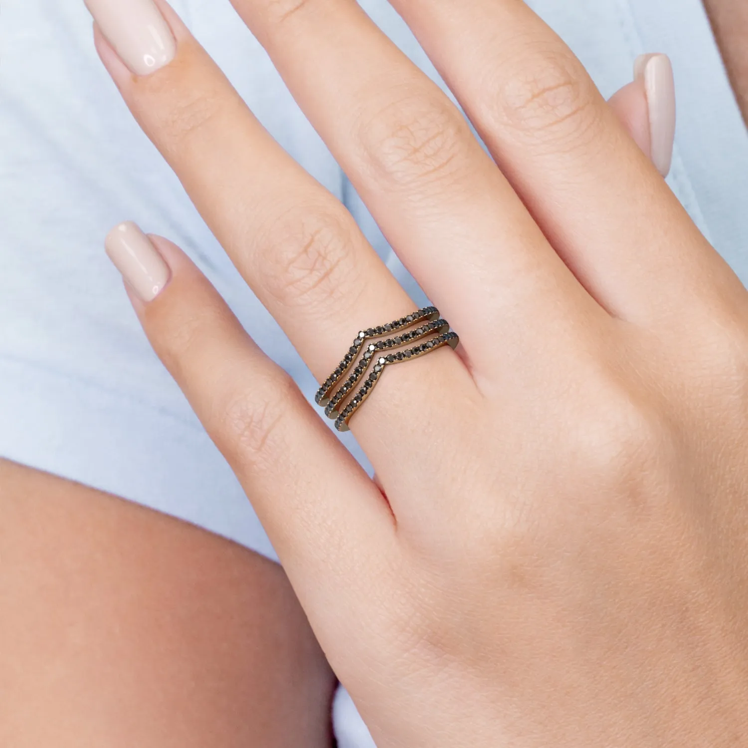 Solara - Three-Stripe Natural Black Diamond Wedding RIng