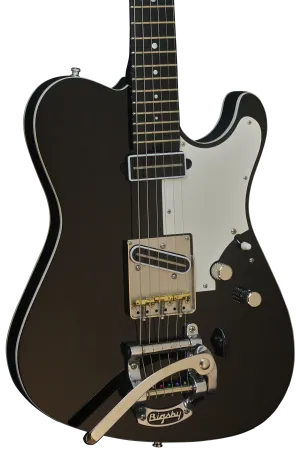 SOLD  Asher T Deluxe Guitar in Black Poly with Bigsby, #854