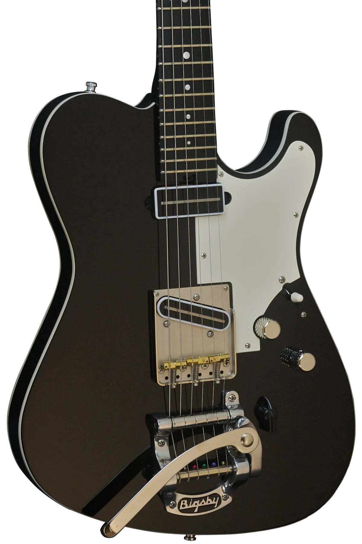 SOLD  Asher T Deluxe Guitar in Black Poly with Bigsby, #854