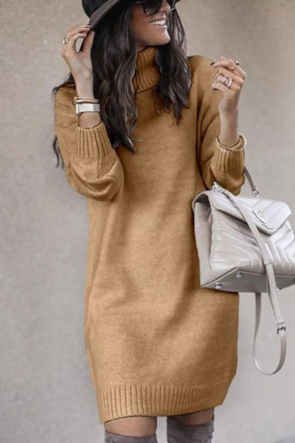 Solid Color Knitted Sweater Dress
