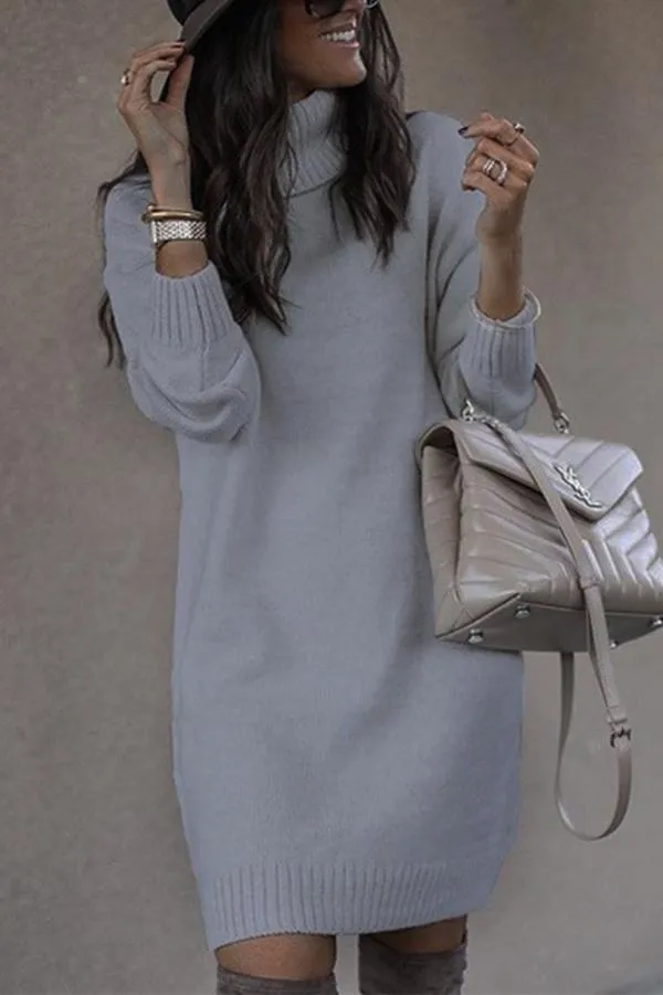 Solid Color Knitted Sweater Dress
