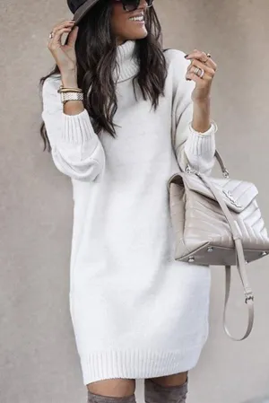 Solid Color Knitted Sweater Dress