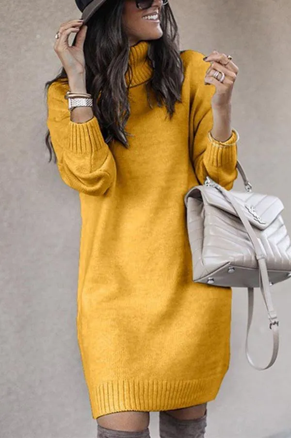 Solid Color Knitted Sweater Dress