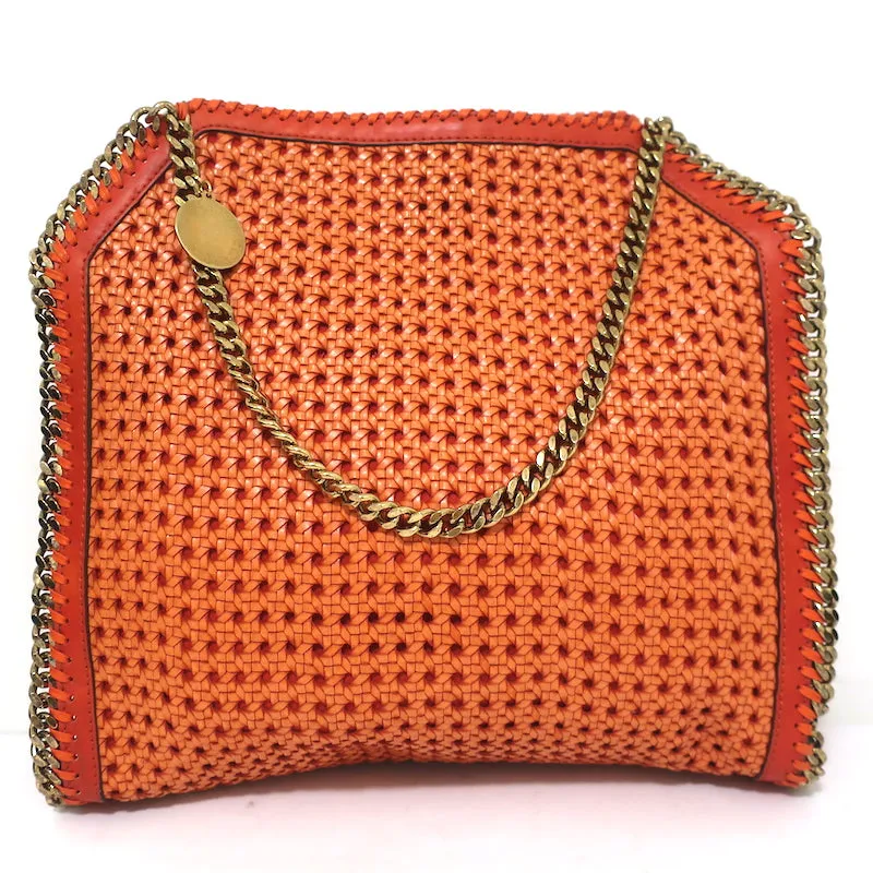 Stella McCartney Woven Falabella Tote Orange Faux Leather Medium Shoulder Bag