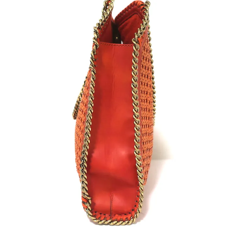 Stella McCartney Woven Falabella Tote Orange Faux Leather Medium Shoulder Bag