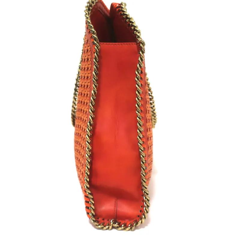 Stella McCartney Woven Falabella Tote Orange Faux Leather Medium Shoulder Bag