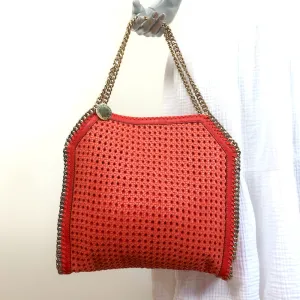 Stella McCartney Woven Falabella Tote Orange Faux Leather Medium Shoulder Bag