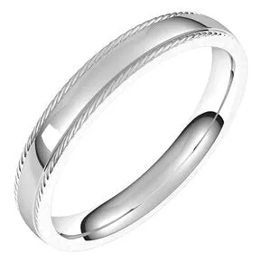 Sterling Silver 3 mm Rope Half Round Comfort Fit Band Size 7