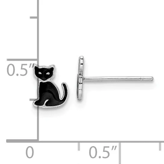 Sterling Silver Petite Black Cat Earrings