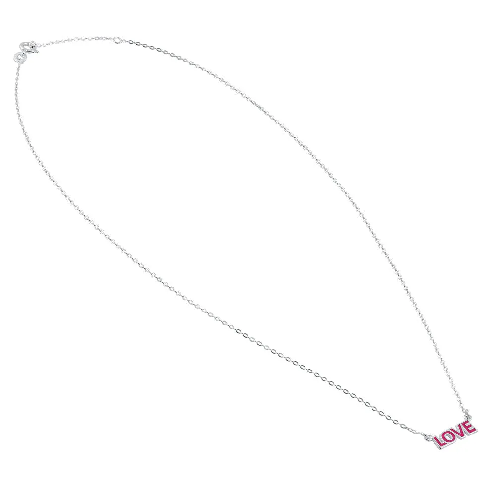 Sterling Silver Pink Enamel Love Necklace