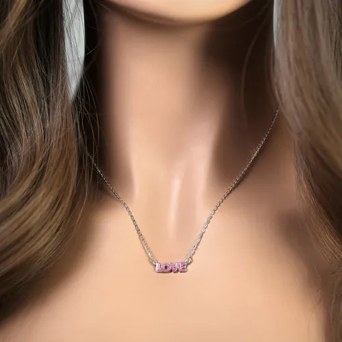 Sterling Silver Pink Enamel Love Necklace