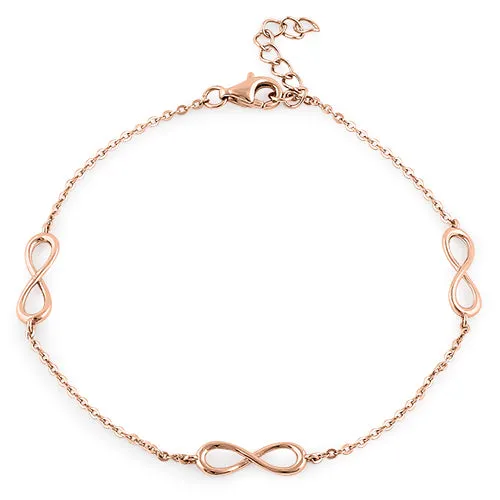 Sterling Silver Rose Gold Plated Triple Infinity Bracelet