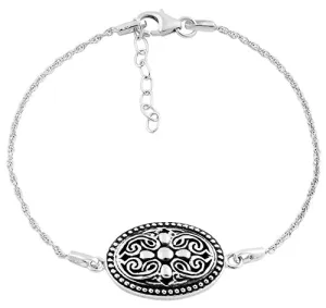 Sterling Silver Vintage Cross Oval Bracelet