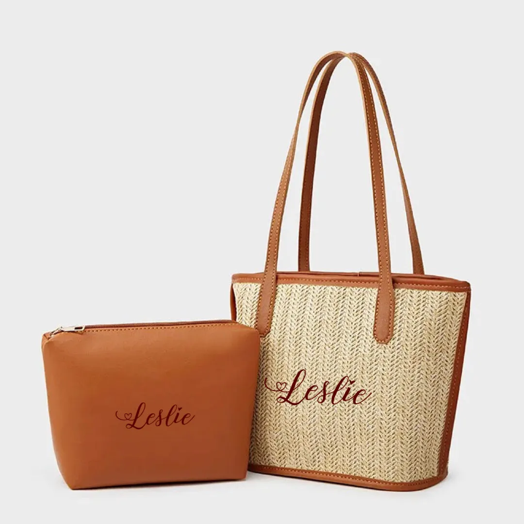 Straw Braided Bag with Inner Pouch