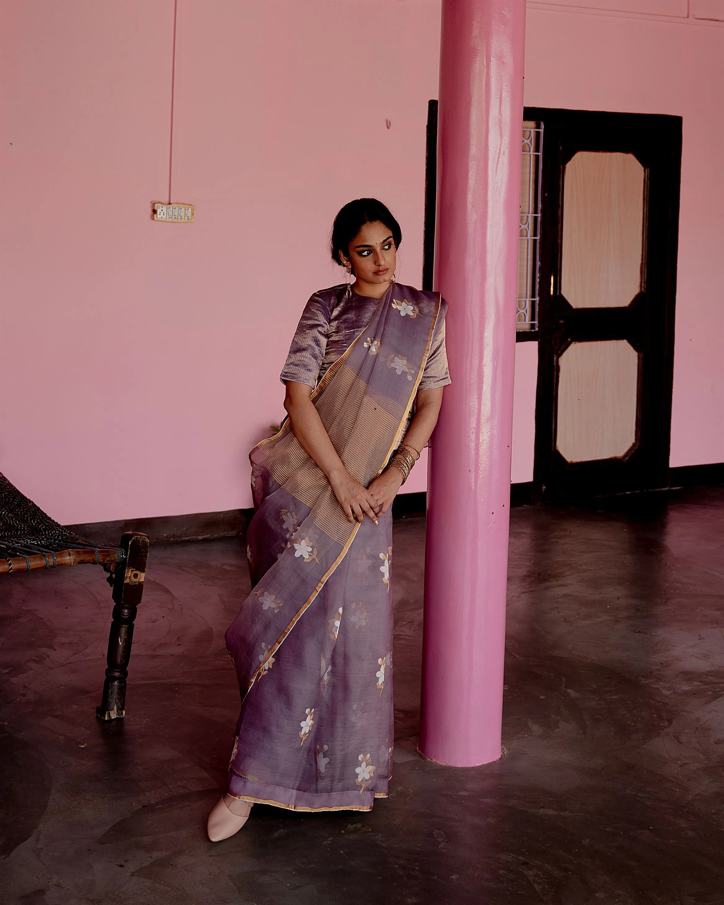 Suparna Som jamini sari 48 inch width by 5.5 meter length Mauve silk - delivery Time 8 weeks Festive 24 LOOK-26