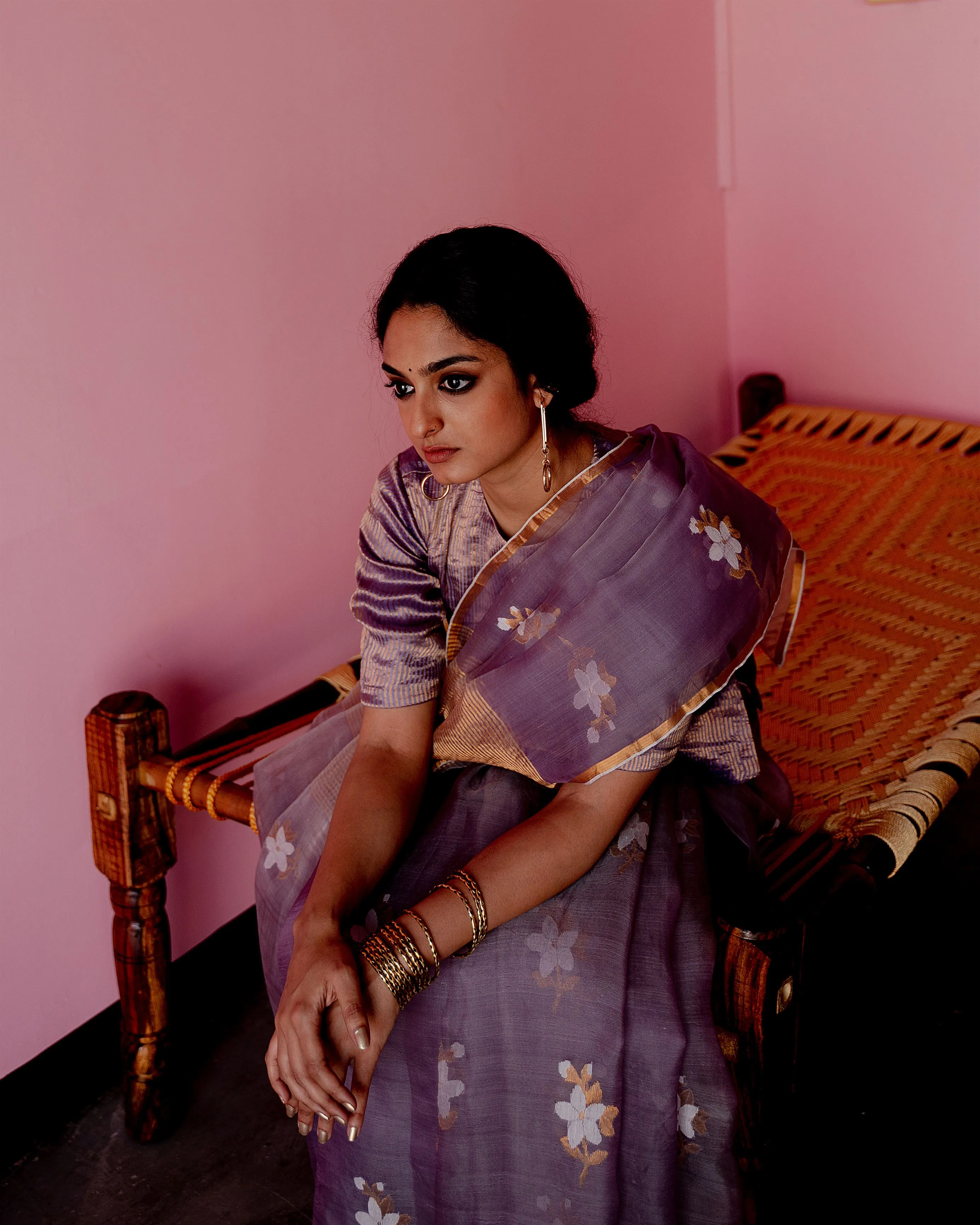 Suparna Som jamini sari 48 inch width by 5.5 meter length Mauve silk - delivery Time 8 weeks Festive 24 LOOK-26