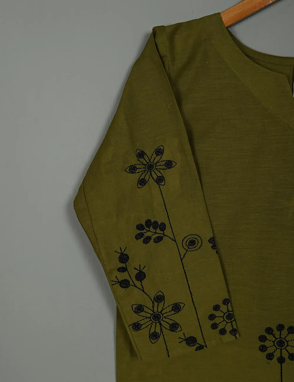 T20-058D-Moss - Seedhead - Cotton Embroidered Kurti