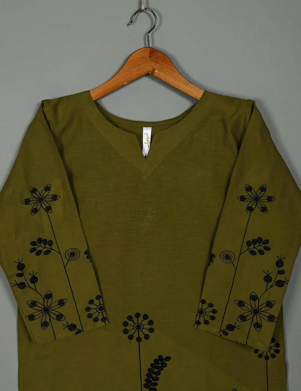 T20-058D-Moss - Seedhead - Cotton Embroidered Kurti