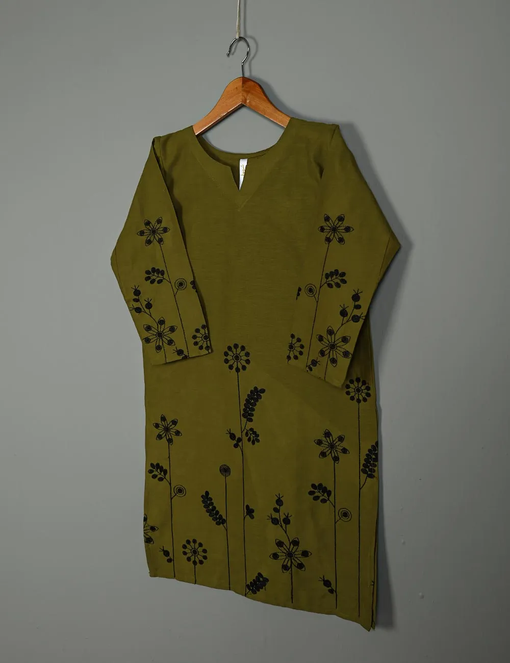 T20-058D-Moss - Seedhead - Cotton Embroidered Kurti