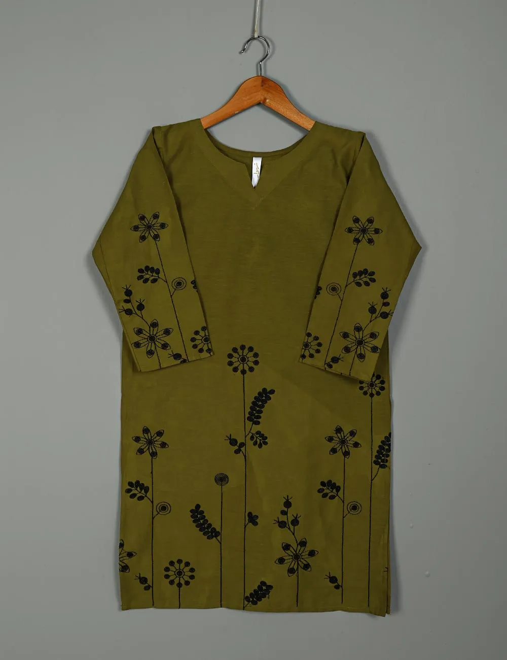 T20-058D-Moss - Seedhead - Cotton Embroidered Kurti