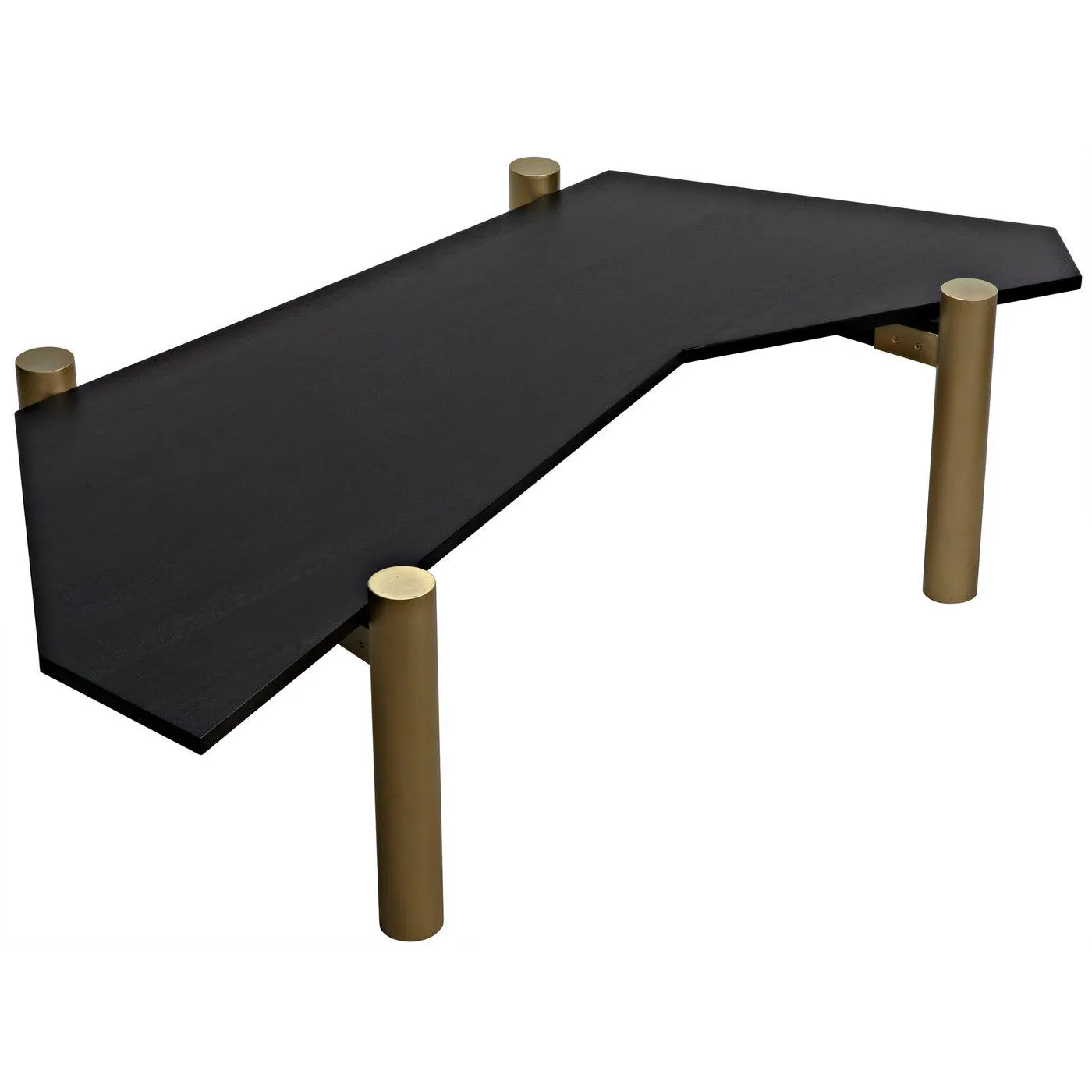 Tabu Coffee Table, Brass Finished Legs with Ebony Walnut Top