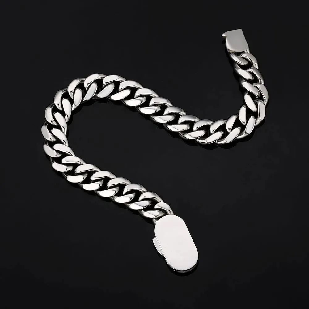 The Silver Lining Ⅱ® - Cuban Link Bracelet Silver White Gold (Push Button Clasp)