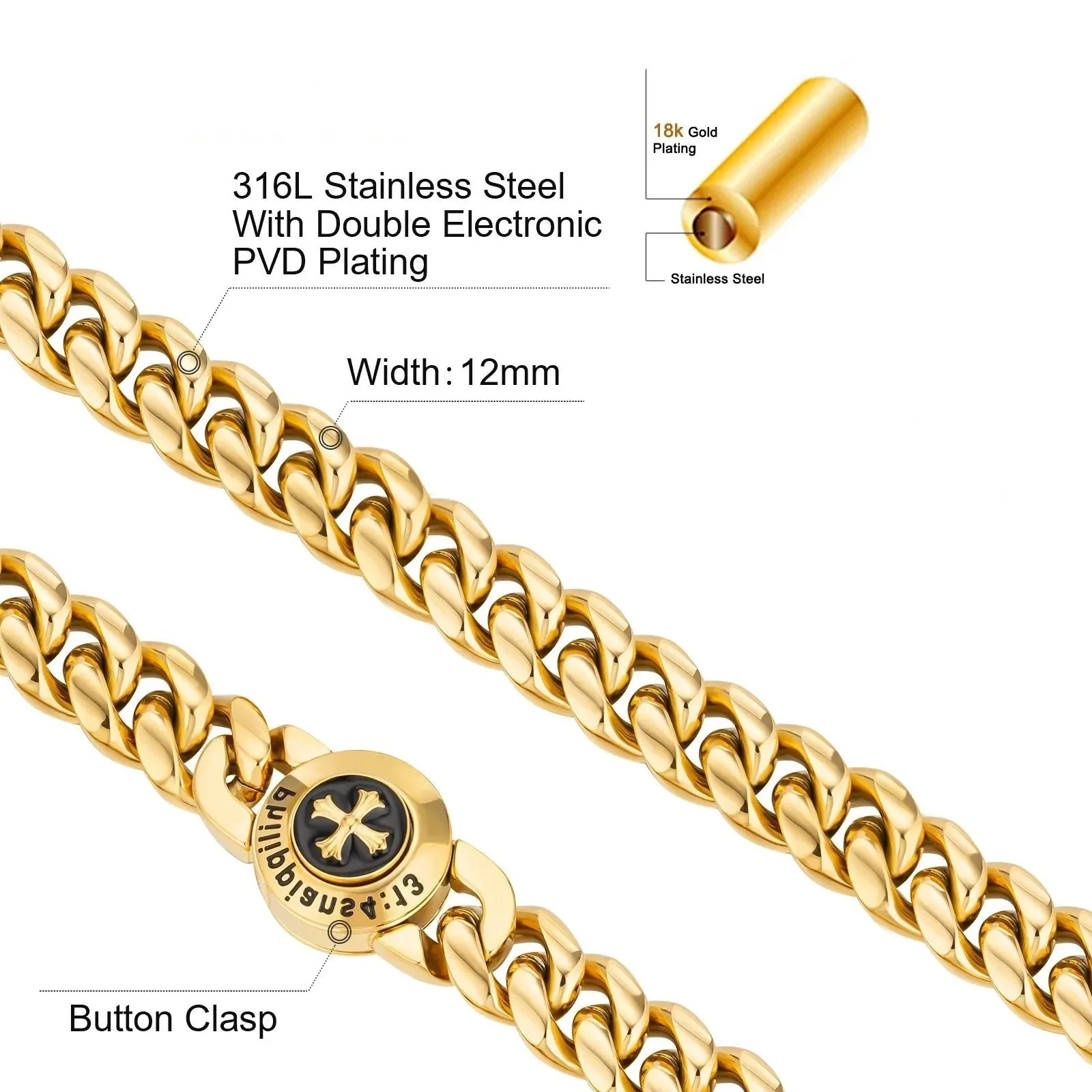 The Strength - 12mm Cuban Link Chain in 18K Gold Plated