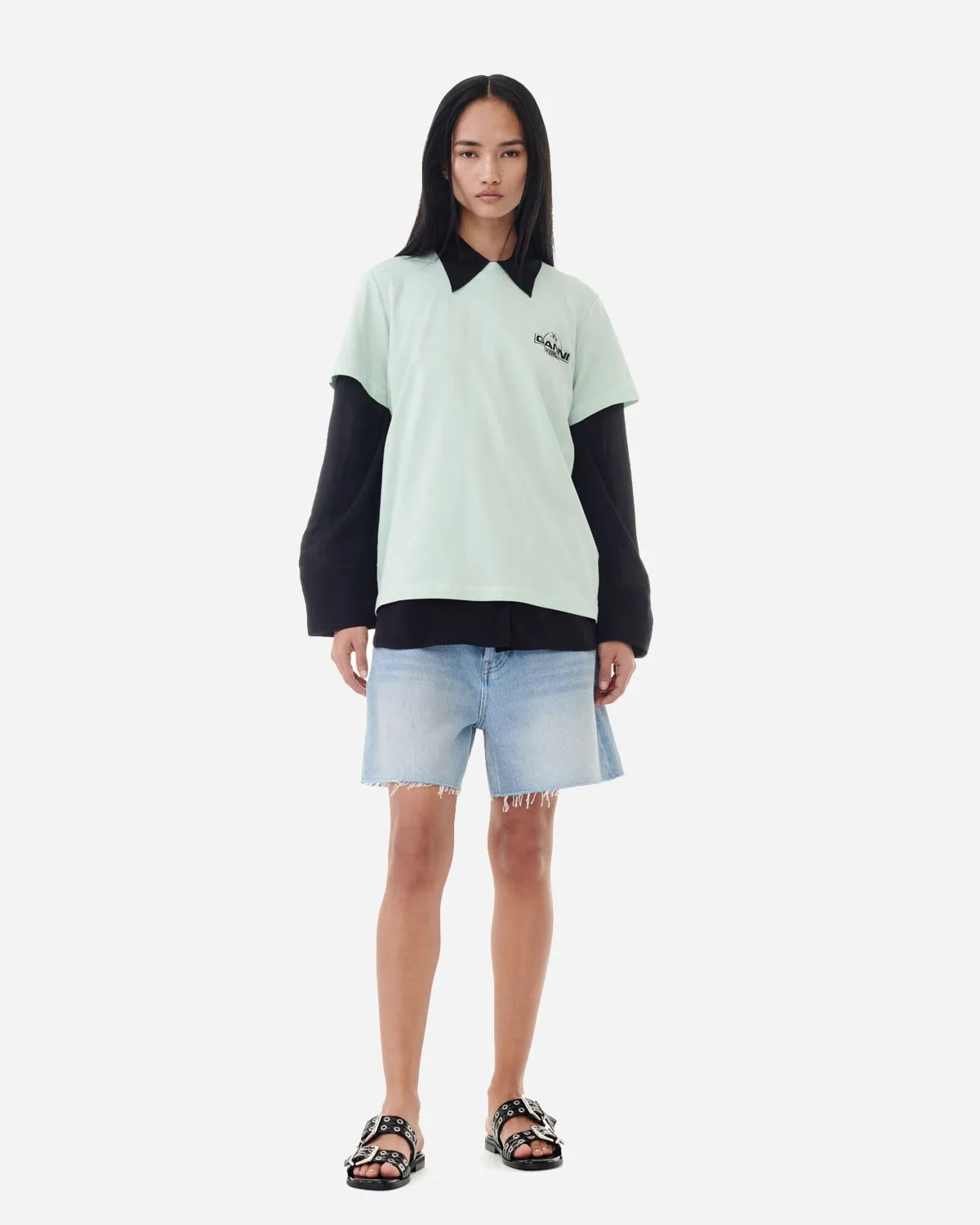 Thin Jersey Ganni World Relaxed T-shirt - Aqua Foam