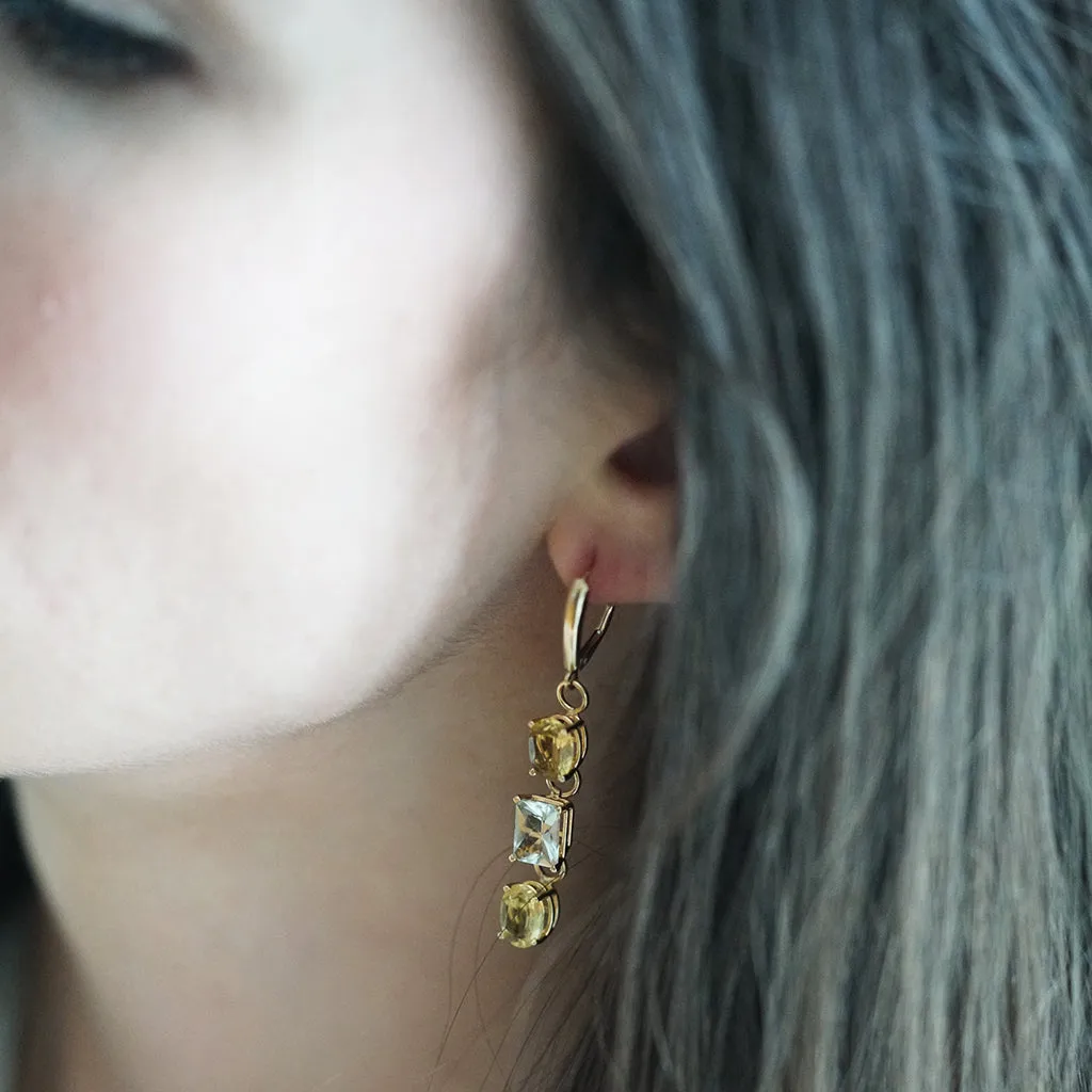 Triple Beryl gold earrings