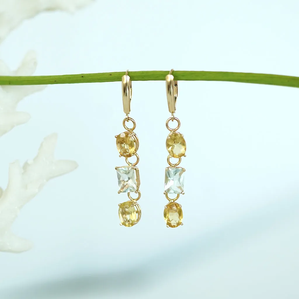 Triple Beryl gold earrings