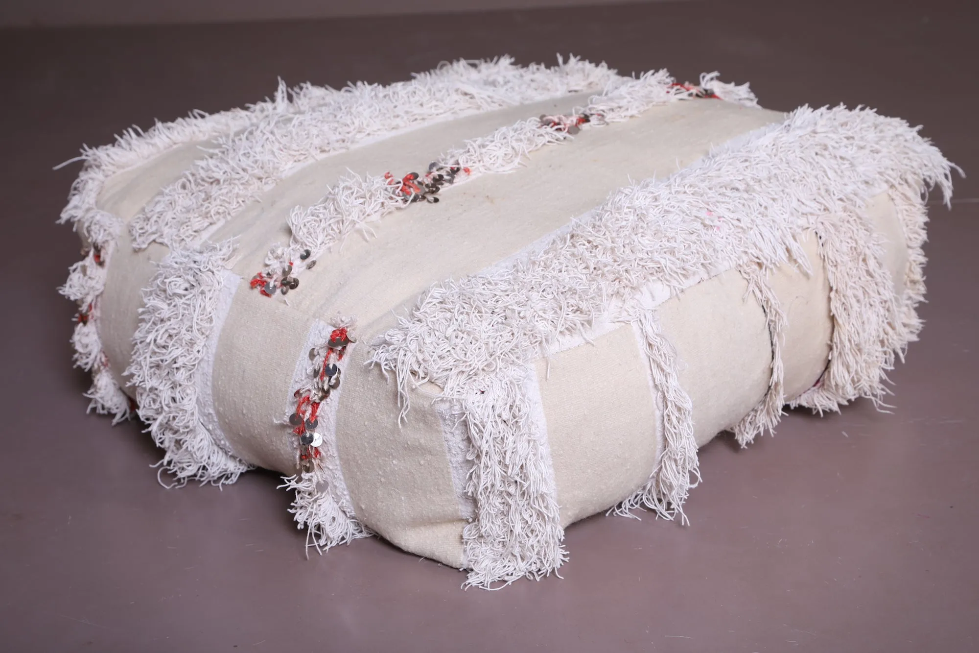 Two berber Poufs Ottoman woven in White