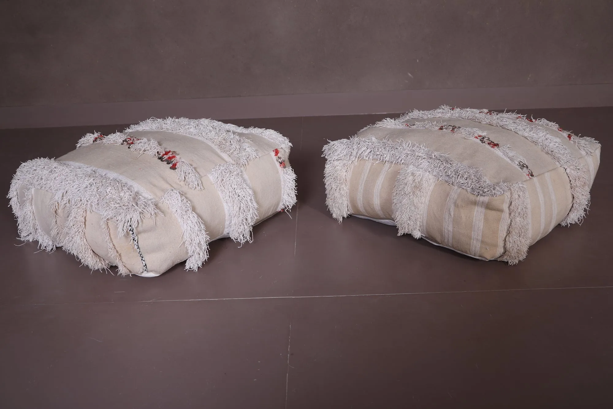 Two berber Poufs Ottoman woven in White