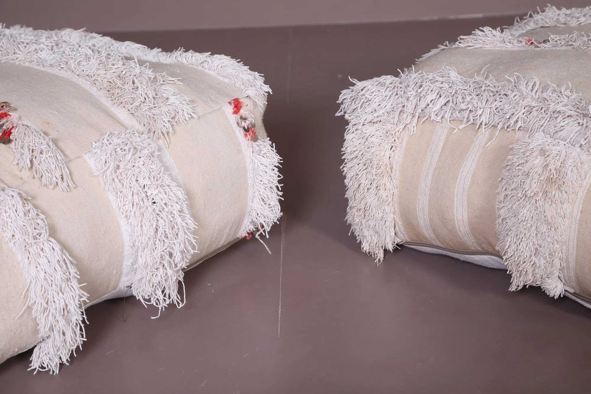 Two berber Poufs Ottoman woven in White