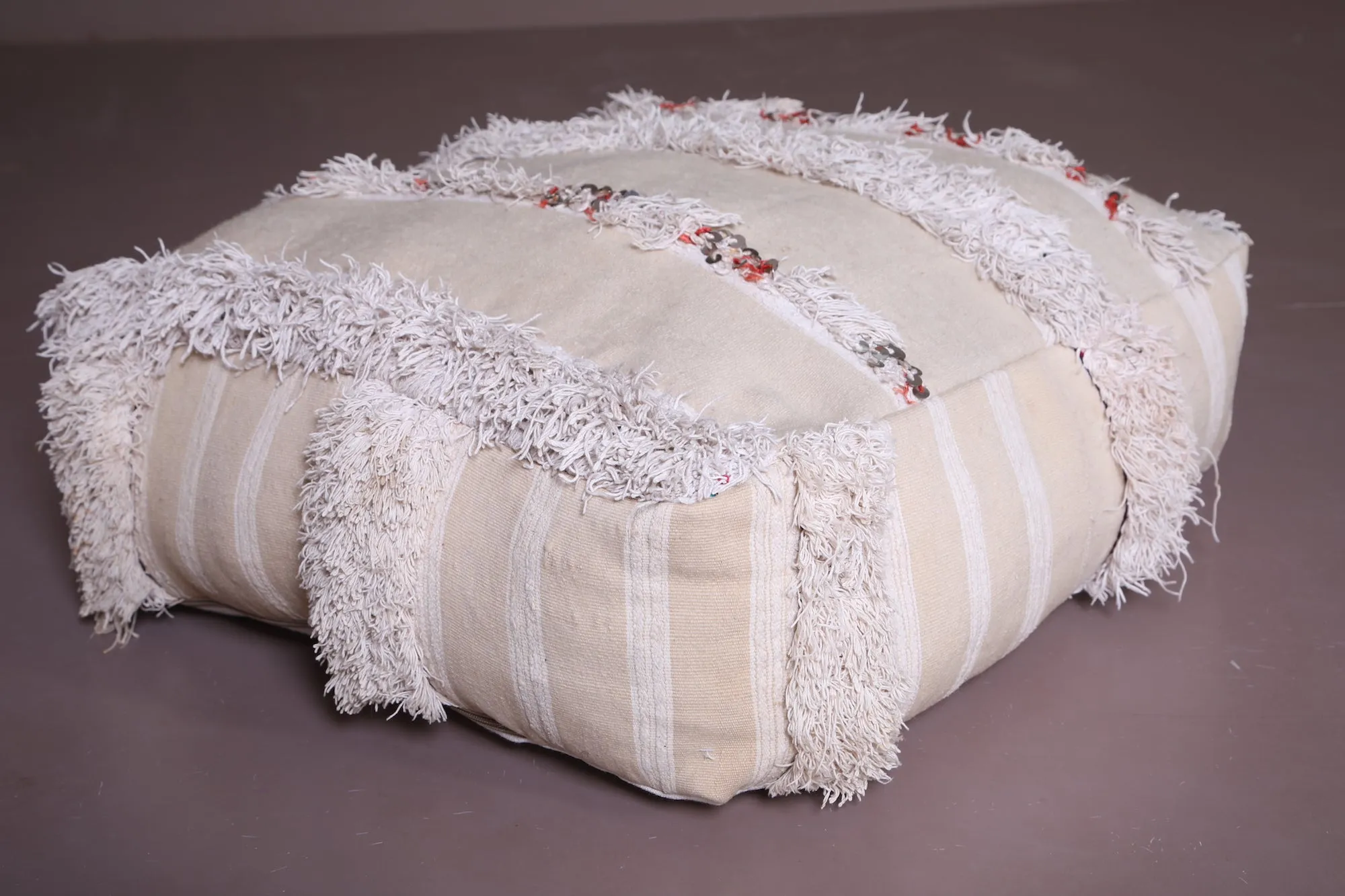 Two berber Poufs Ottoman woven in White