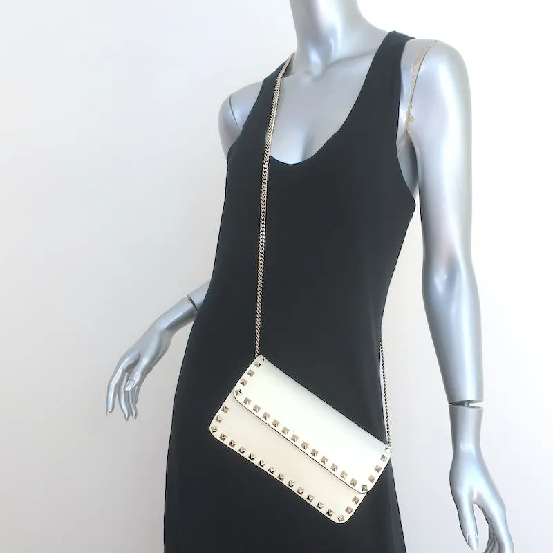 Valentino Rockstud Wallet on Chain Cream Leather Small Clutch Bag