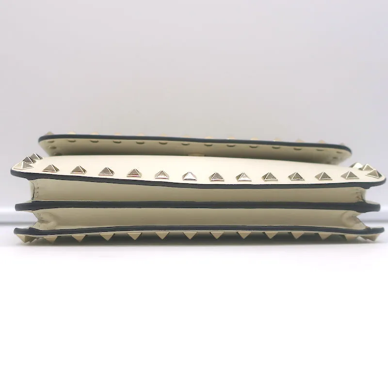 Valentino Rockstud Wallet on Chain Cream Leather Small Clutch Bag