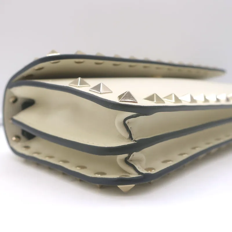 Valentino Rockstud Wallet on Chain Cream Leather Small Clutch Bag