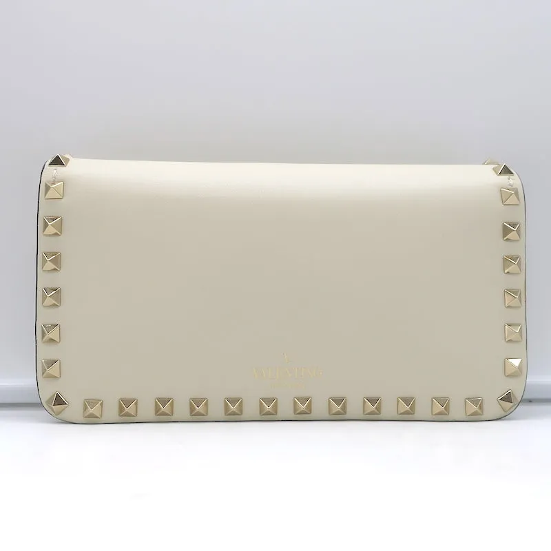 Valentino Rockstud Wallet on Chain Cream Leather Small Clutch Bag