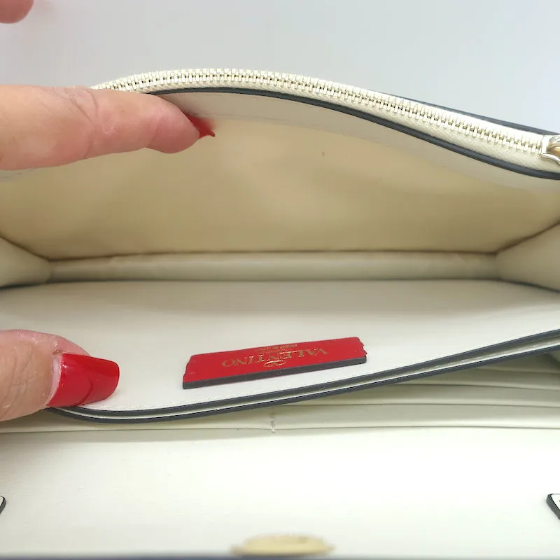Valentino Rockstud Wallet on Chain Cream Leather Small Clutch Bag