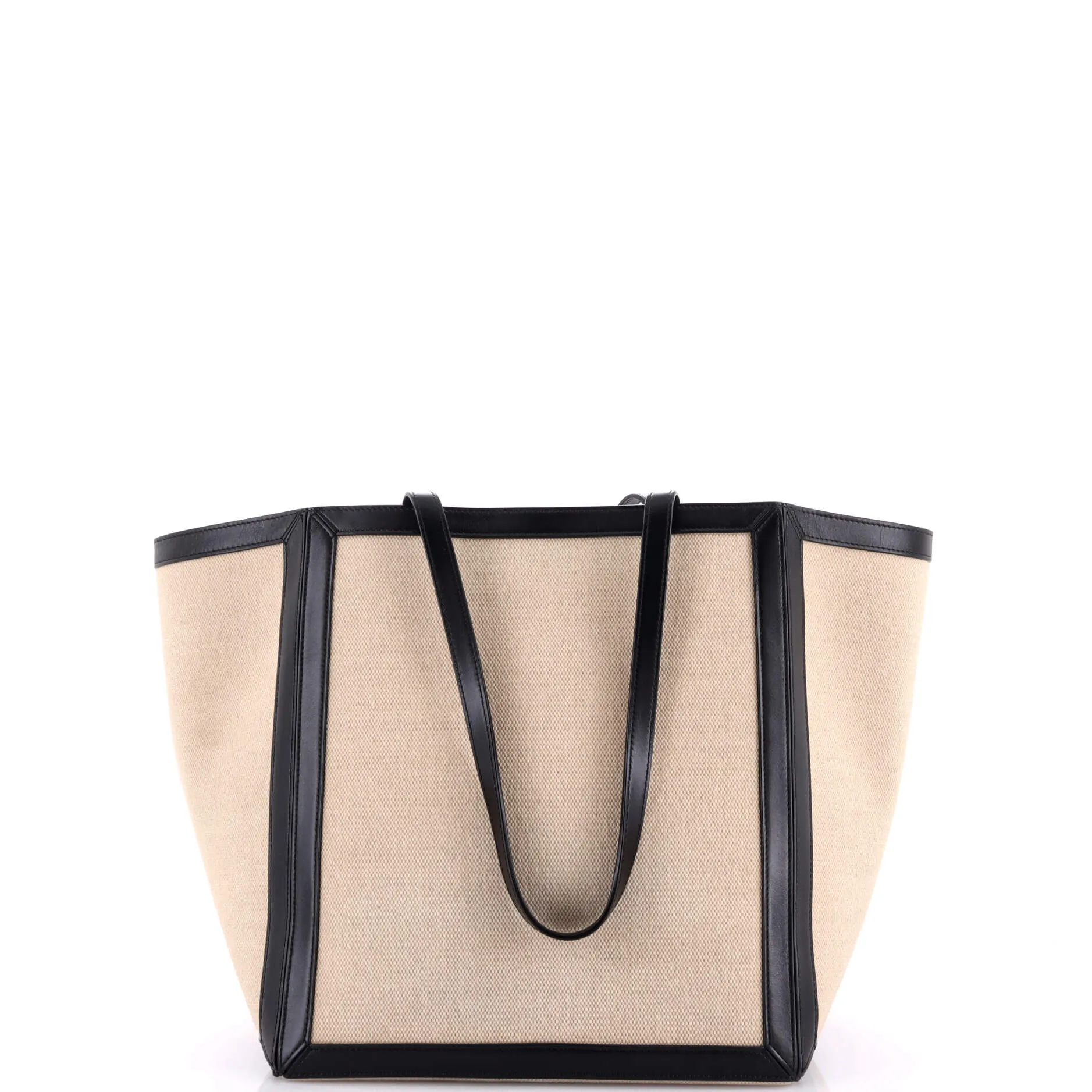 Vertical Square Cabas Tote Canvas with Leather Large