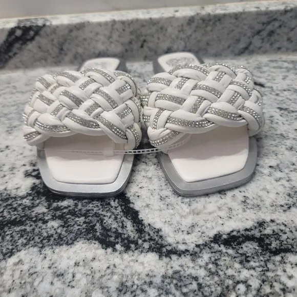 Vince Camuto Belmiya Woven Leather Puff Embellished Slides