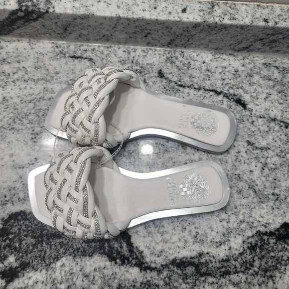 Vince Camuto Belmiya Woven Leather Puff Embellished Slides