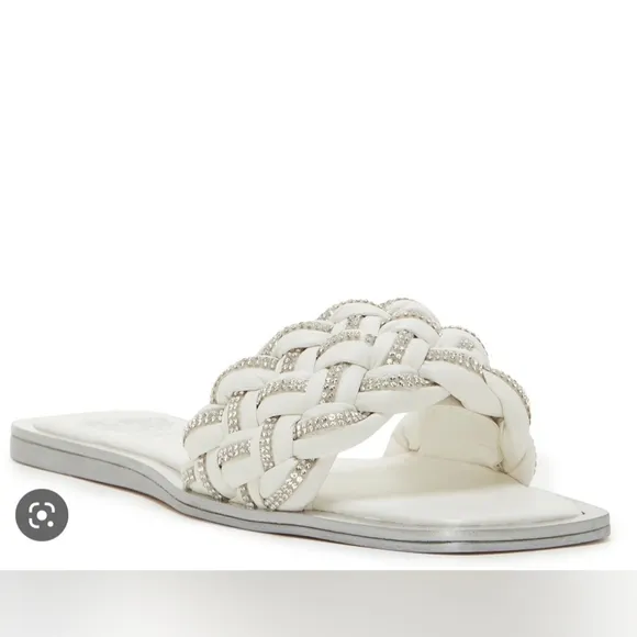 Vince Camuto Belmiya Woven Leather Puff Embellished Slides