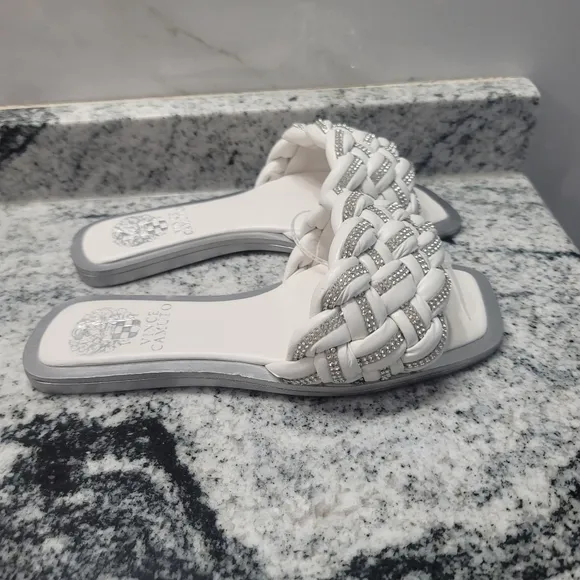 Vince Camuto Belmiya Woven Leather Puff Embellished Slides