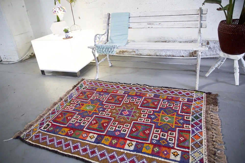 Vintage Mersin Mut Cicim Kilim Rug 3.3ftx4.5ft