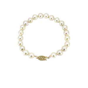 Vintage Semi-Baroque Japanese Saltwater Akoya Cultured Pearl Bracelet- 14K Yellow Gold